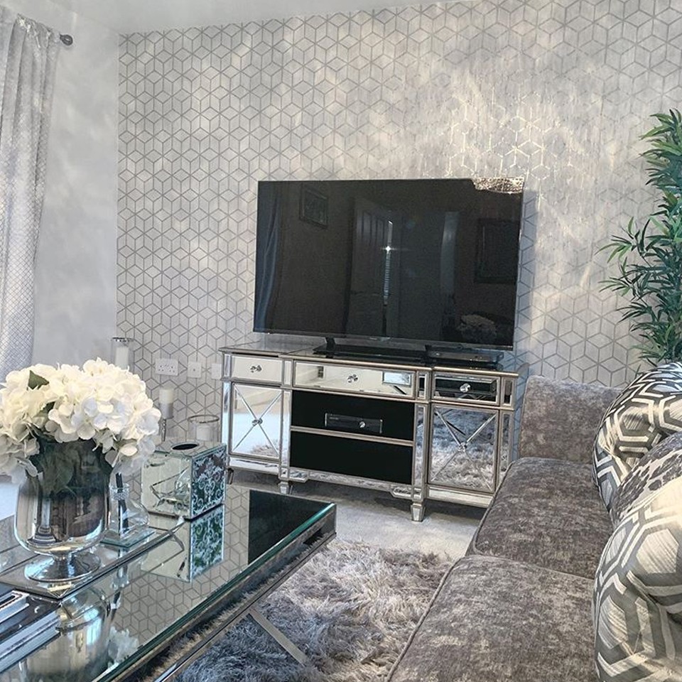 Antoinette TV Unit - Mirrored - Champagne Trim